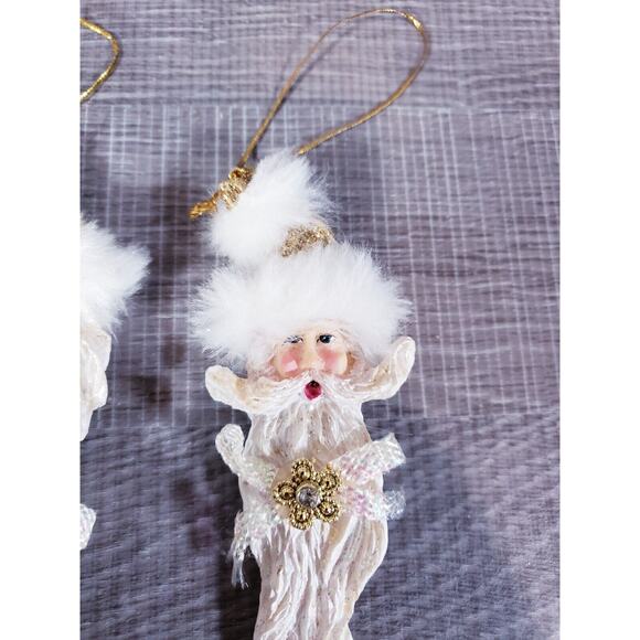 SET OF 2 Vintage Santa Claus Icicle Christmas Ornament Icicle Long Beard Glitter - Picture 2 of 8